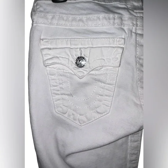 🔥TRUE RELIGION!! DESIGNER WHITE DENIM JEANS WITH BLUE DETAILING!! 🔥 - Picture 10 of 15